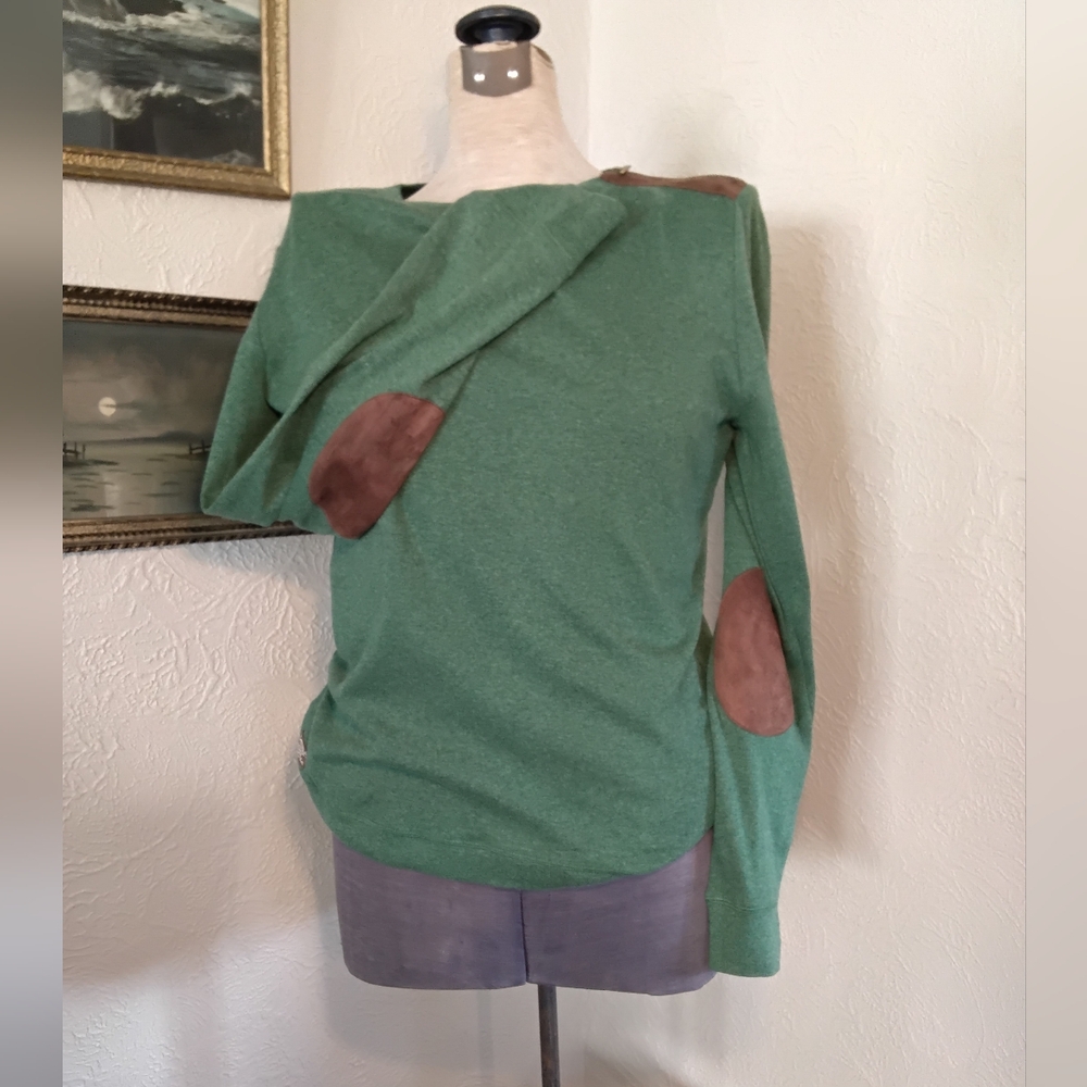 Lauren Green Shirt with Brown Suede Accents